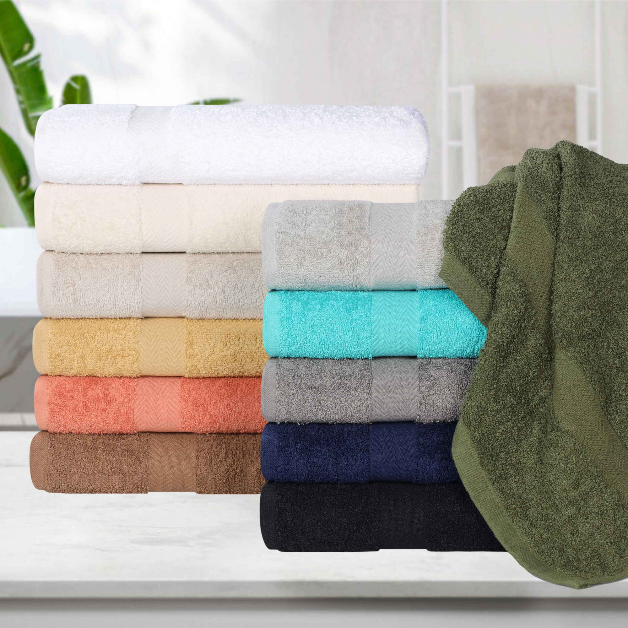 Glenlee 8 Piece Eco-Friendly 100% Cotton Hand Towel Set, Forest Green