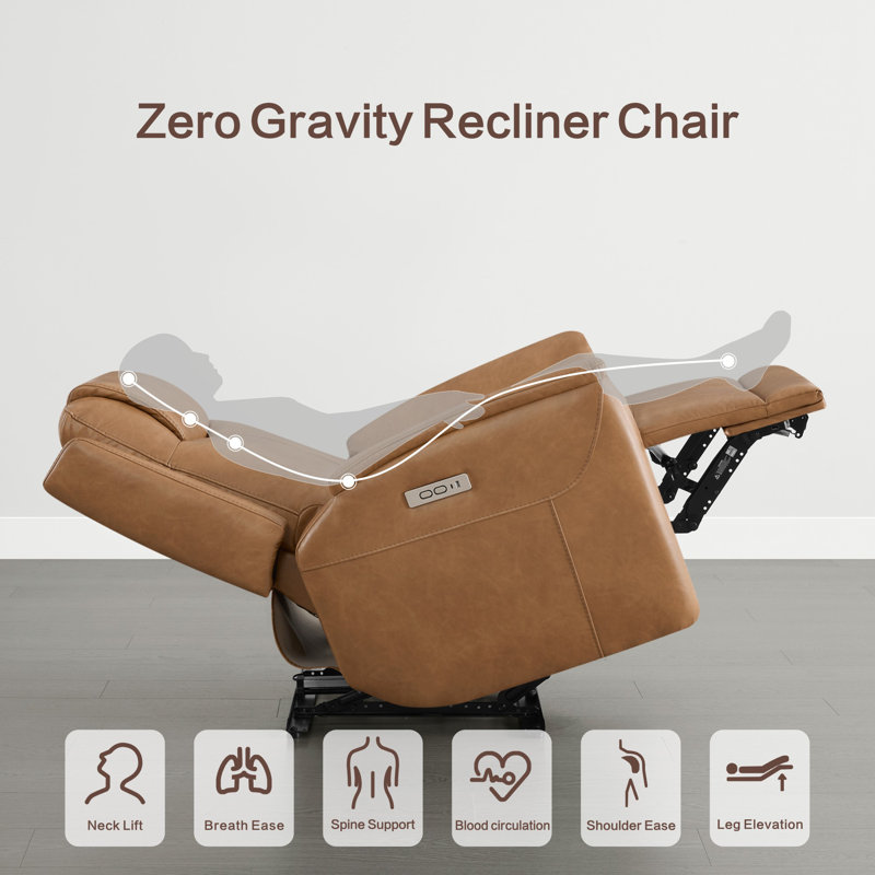 Vegan Leather Zero-Gravity Power Recliner With Usb & Type-C Charging Ports, Camel