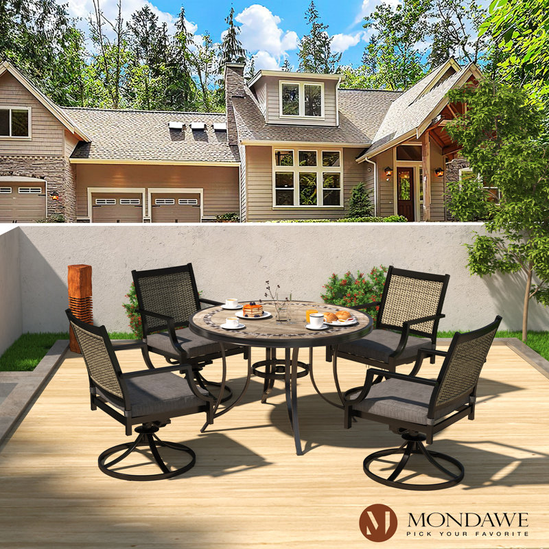 4 - Person Patio Dining Set with Round Table , Cushions Included, Bronze