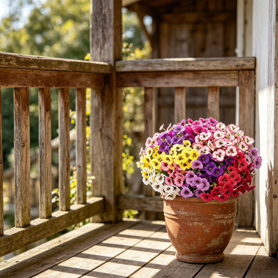 12 faisceaux de fleurs artificielles résistantes aux rayons UV pour l'extérieur - Pensées en fausse soie avec feuilles d'eucalyptus pour le jardin, le porche, le patio, la cour avant et la décoration intérieure, 6 couleurs