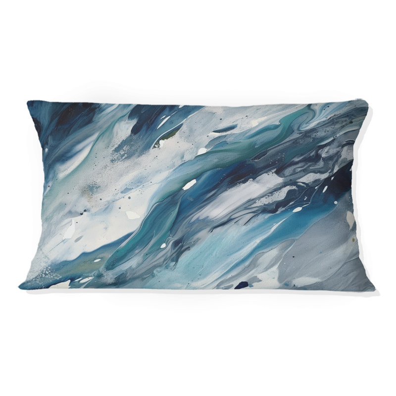 "Bliss Of Happiness" abstrait en bleu rétro I - Coussin décoratif avec peinture abstraite