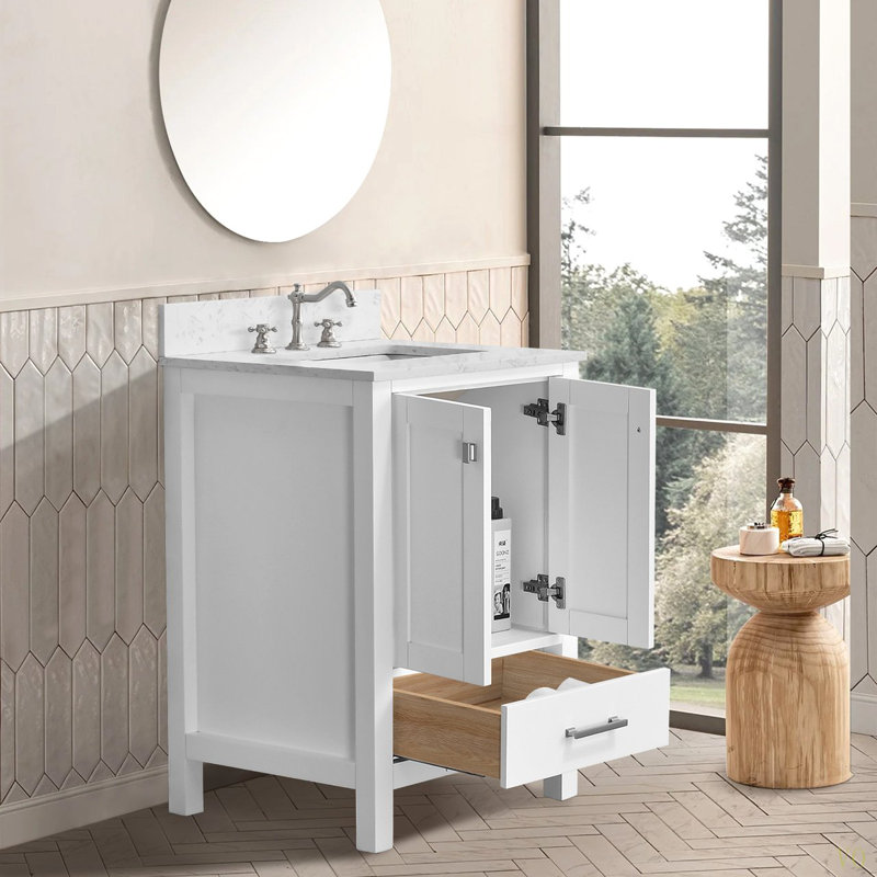 Meuble-lavabo autoportant avec cadre en bois massif 24 po, comptoir de meuble-lavabo autoportant avec lavabo 24 po
