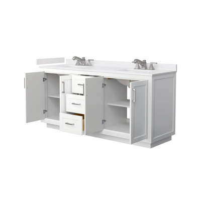 Ensemble de meuble-lavabo double autoportant 72 po avec plateau en marbre Miranda