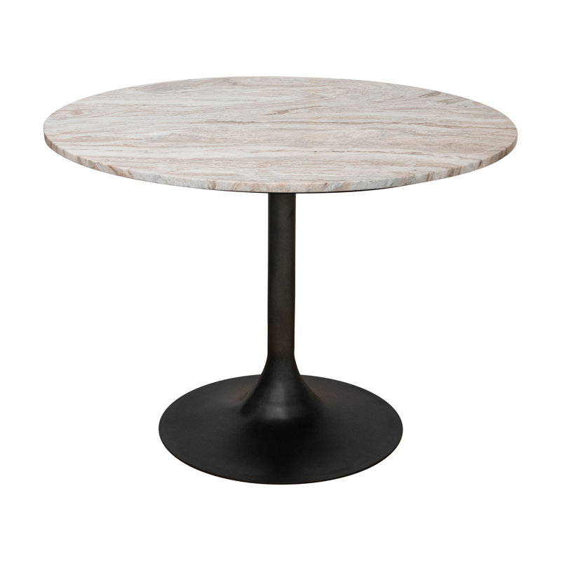 Table ronde tulipe en métal avec plateau en marbre beige