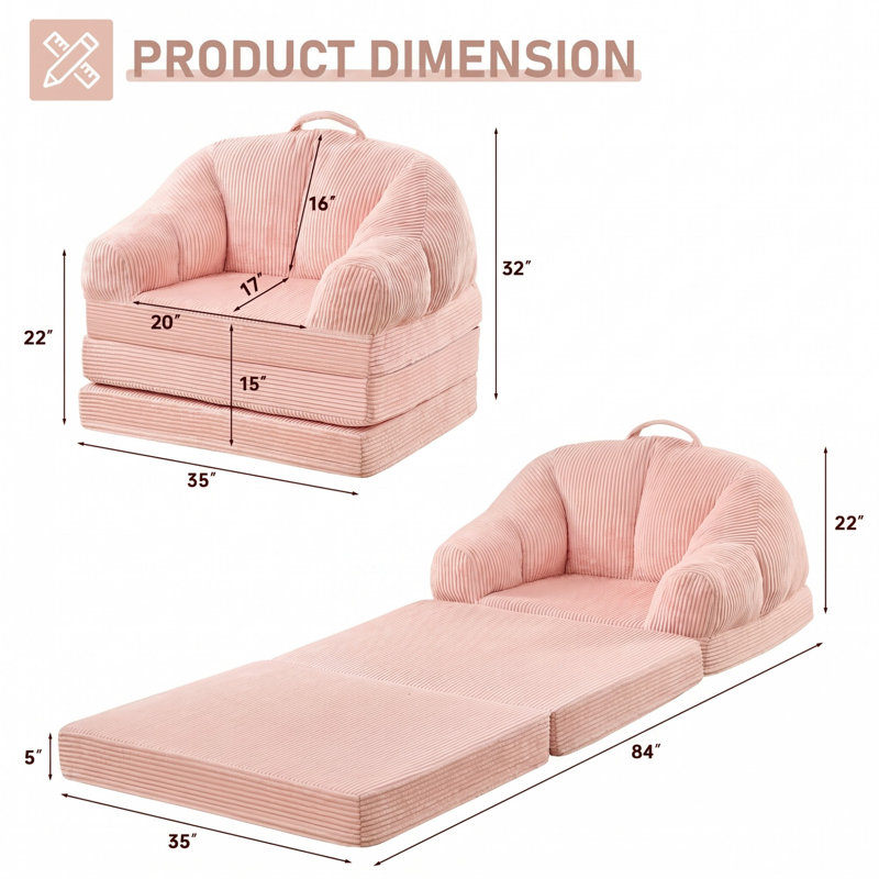 Fauteuil demi-tonneau rembourré d'appoint convertible, Velours côtelé rose