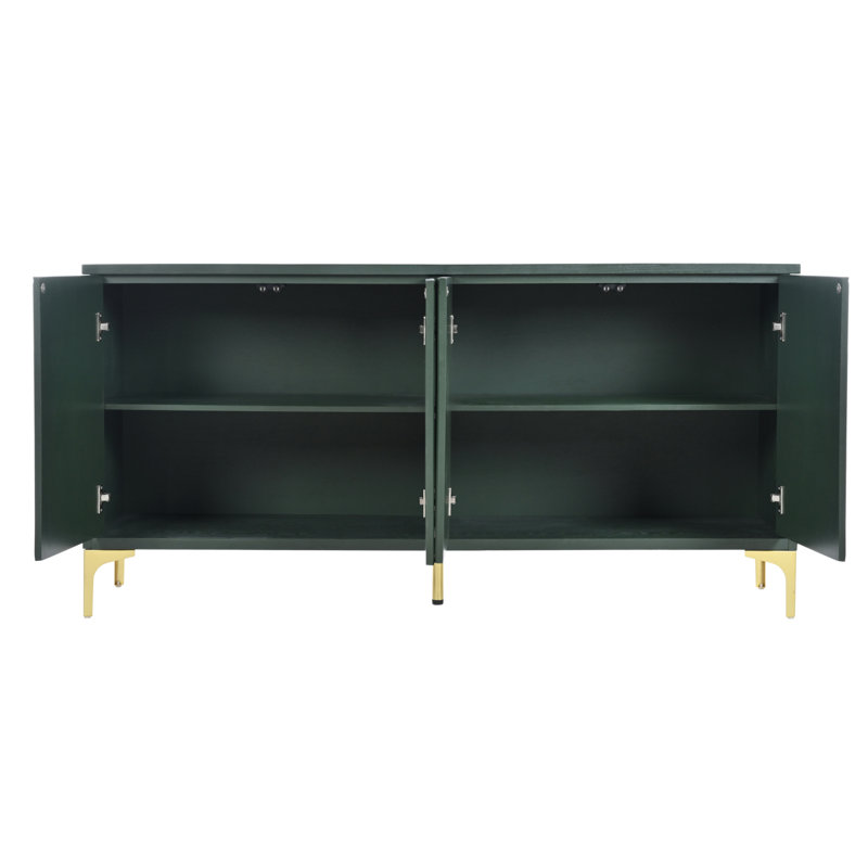 Buffet en bois avec panneaux de porte sculptés, Vert olive