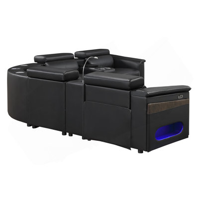 Nova Modern Style Sectional with 1 Console (Reading Light), Wedge with Bluetooth speaker, LED and Lifting wine cabinet - Black