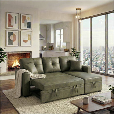 Sleeper Sofa, Sectional with Pull-Out Bed, Reversible Chaise, Storage Sectional, breathable  fabric, Small Space Solution, Convertible Sofa Bed, Living Room Furniture, L-Shaped Sofa