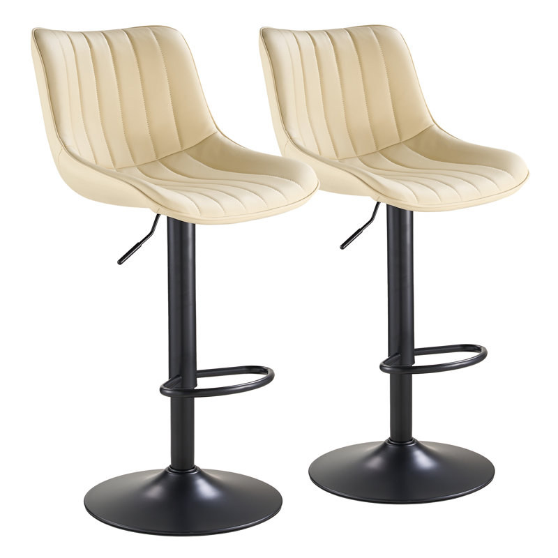 Adjustable Swivel Bar Stools, Counter Height Bar Stool with Footrest, Modern PU Leather Bar Chairs for Kitchen Island, Dining Room, Beige(Set of 2)