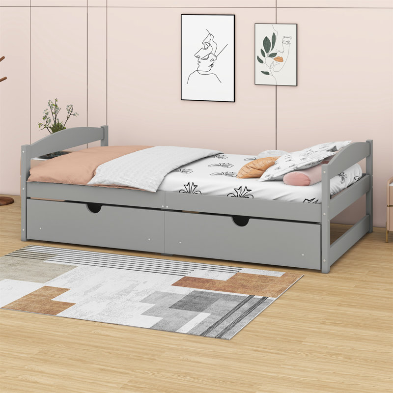 Platform Bed With Two Drawers, Gray