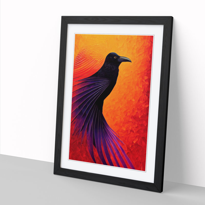 Raven Bird Flame Art Framed Print, 46cm H x 34cm W x 2cm D, Walnut