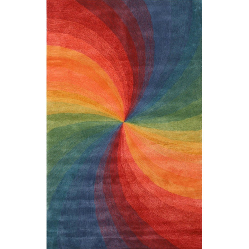 Tapis contemporain multicolore en laine touffeté à la main Hanchett, Rectangulaire 4 pi x 6 pi