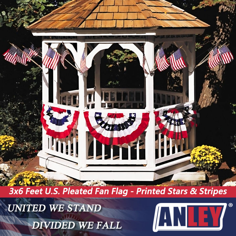 Patriotic Red White and Blue Pleated Fan Flag with Grommets