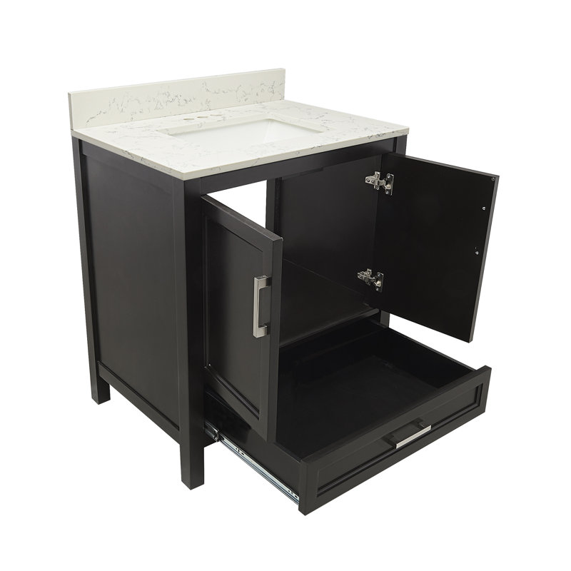 Haleyann 31'' Single Bathroom Vanity with Engineered Quartz Top, Espresso, Lyra White