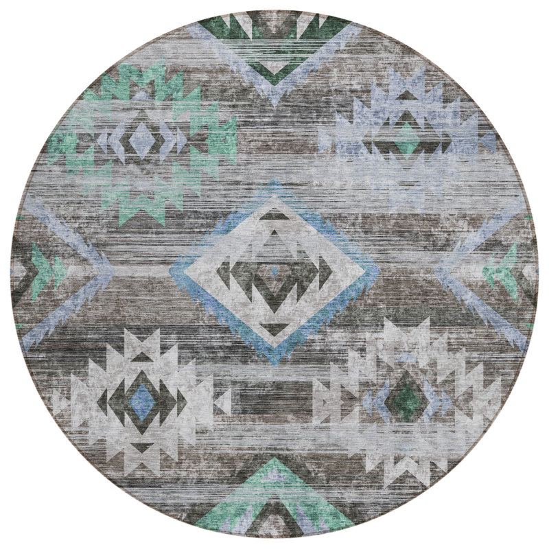 Tapis rond lavable intérieur / extérieur brun 8 pi Southwestern