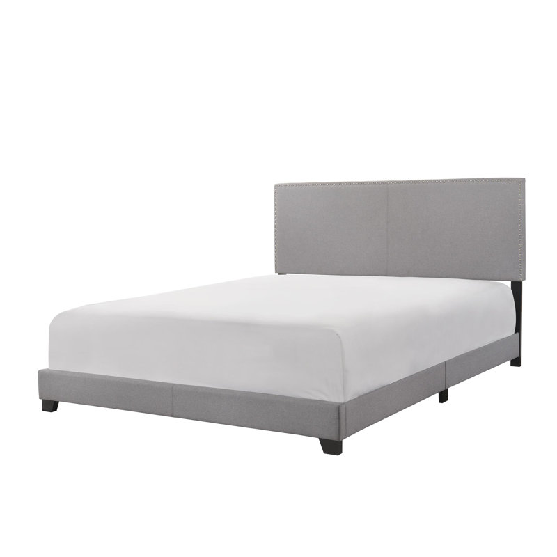 Lit tapissier standard à profil bas Hazelynn, Polyester gris, Grand