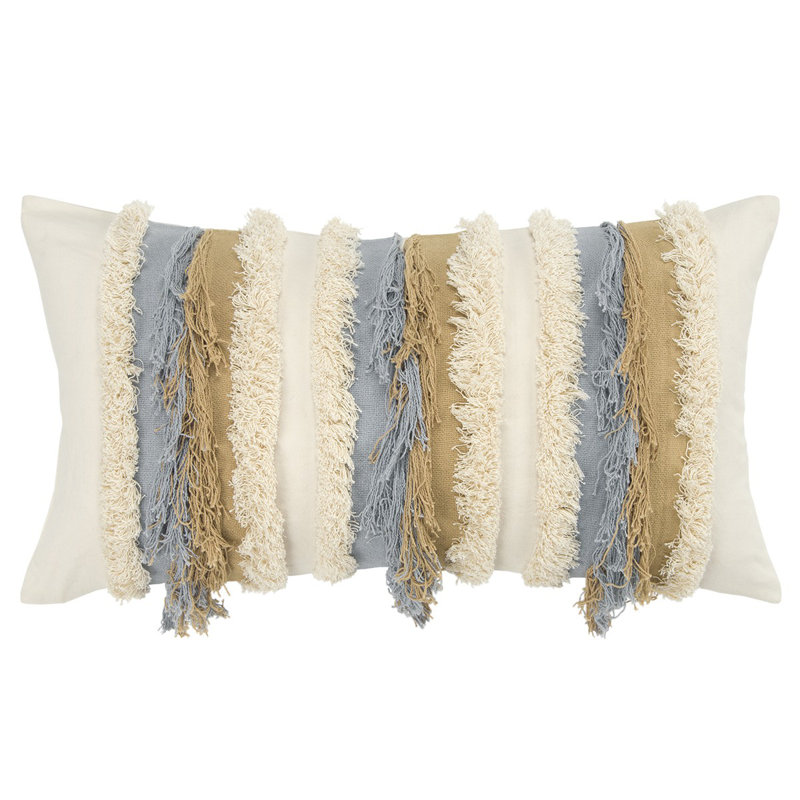 Small Multicolor Frayed Rectangular Bohemian Pillow