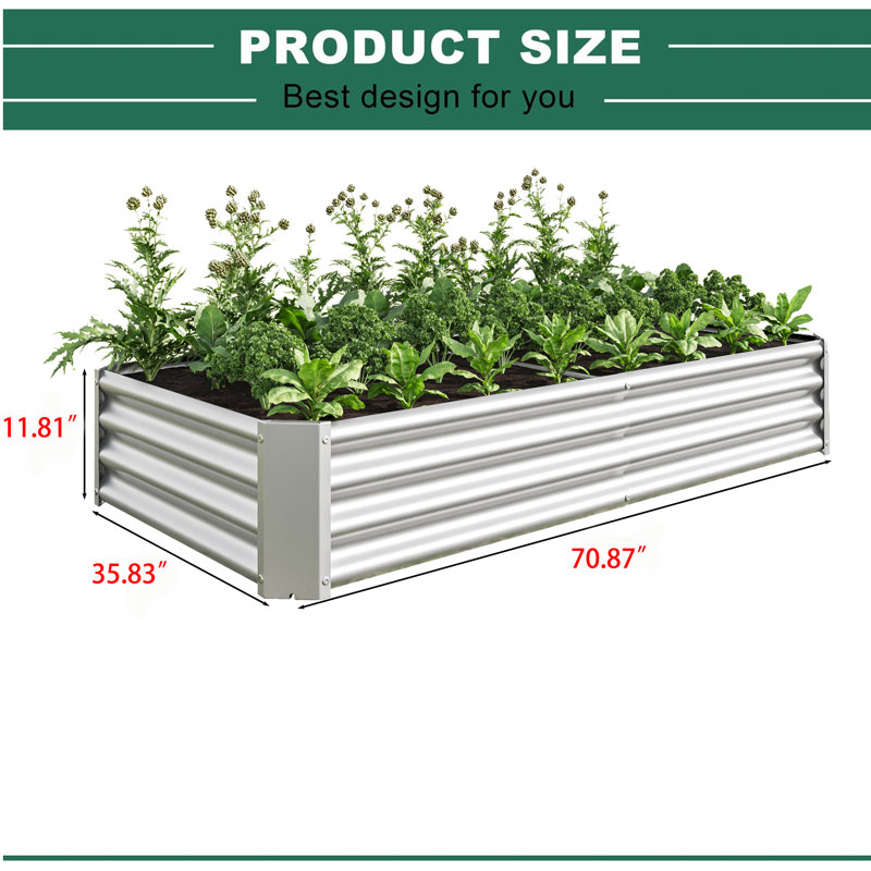 Lit de jardin surélevé Nekeda, Argent, H 11,81 po x l 70,87 po x P 35,83 po