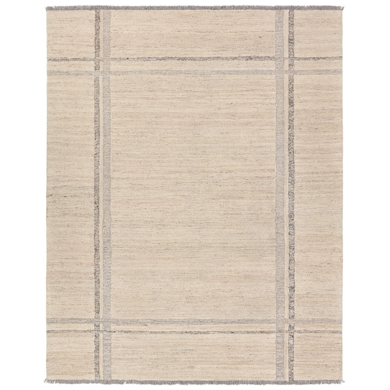  Tapis rayé ivoire et gris fait à la main Bilal HAD08 (6 pi x 9 pi)