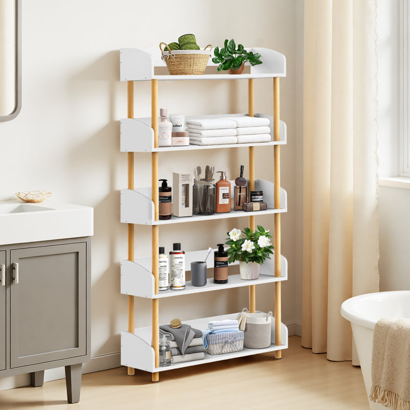 57.09" H Bookcase With 5-Tier Shelf Display Rack For Living Room, White, (5 Shelves) 57.09"H x 31.26"W x 9.5"D