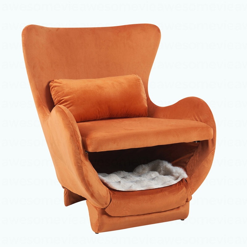 Furniture Style 2 In 1 Pet Friendly  Modern Velvet Lounge Chair, Upholstered  Back Accent Chair Leisure Single Sofa Chair For Living Room Office, Orange
