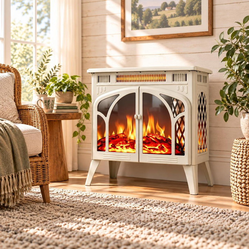  Foyer électrique 23,5 po l 500 W / 1500 W avec télécommande, Beige