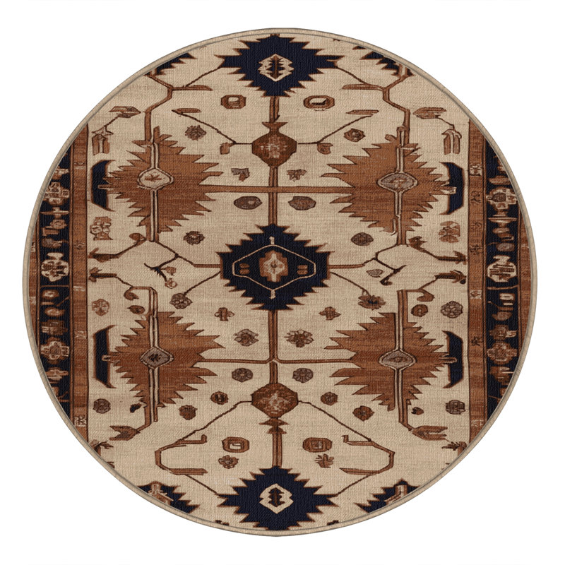 Tapis brun lavable à la machine, Rond 8 pi