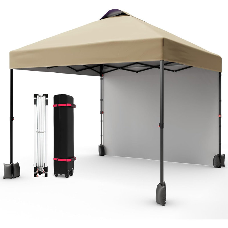10' X 10‘ Pop Up Canopy With Sidewalls For Outdoor, Waterproof Portable Canopy With One Push Setup, Khaki