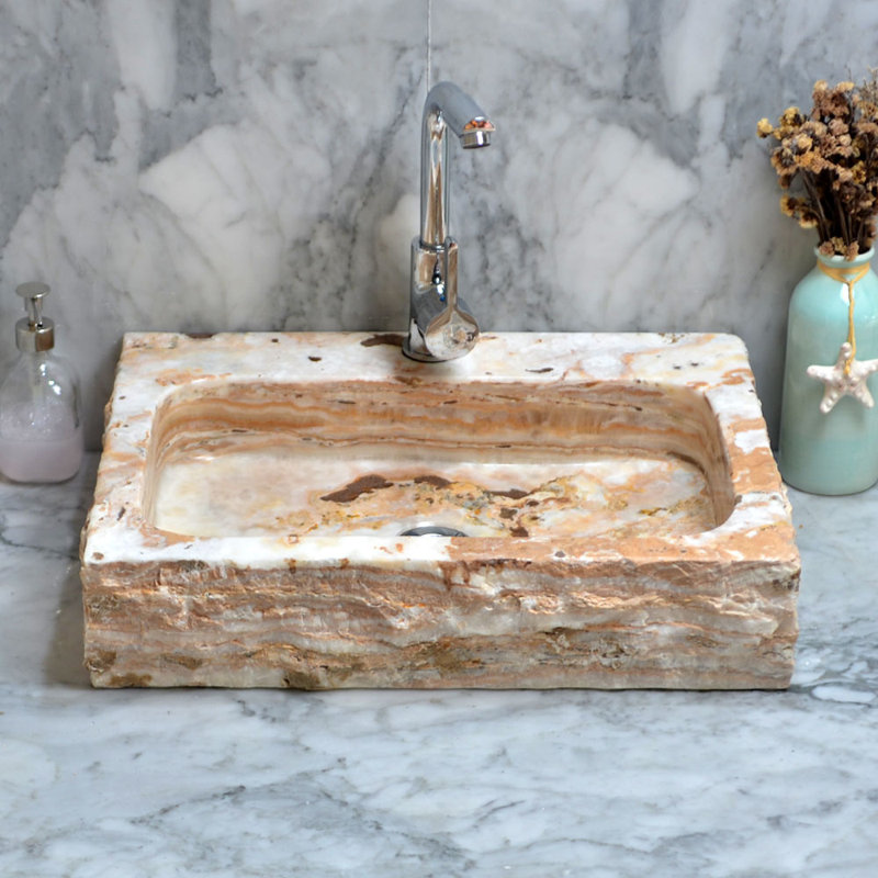 Oliver Rectangular Golden Onyx Above-Counter Stone Sink