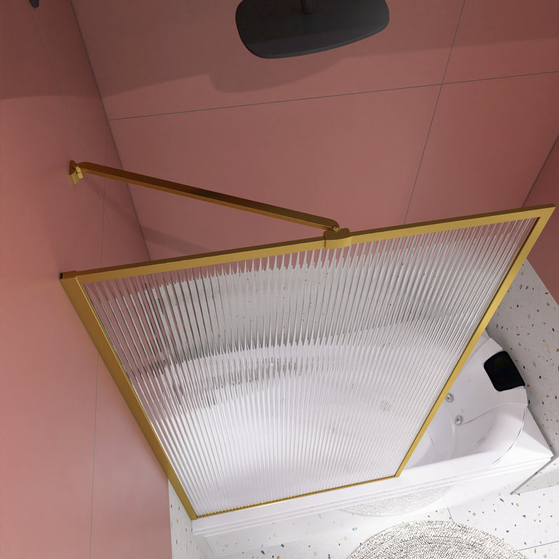 Porte de baignoire à cadre fixe avec verre cannelé l 33 po x H 58 po, Or