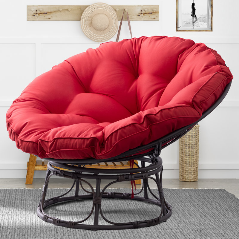 Papasan Patio Chair with Cushions, Red, 46"W x 36"H x 14"D