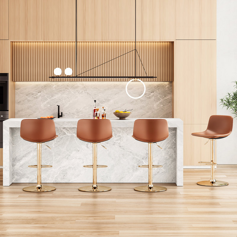 Chaquilla Swivel Upholstered Adjustable Height Counter Stool, Whiskey Brown, Gold