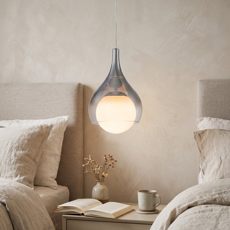 Mini-luminaire suspendu en forme de goutte 2 en 1 et semi-encastré en nickel satiné avec verre fumé double couche