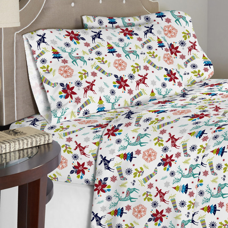 Twin XL Organic Cotton Holiday Joy Flannel Sheet Set
