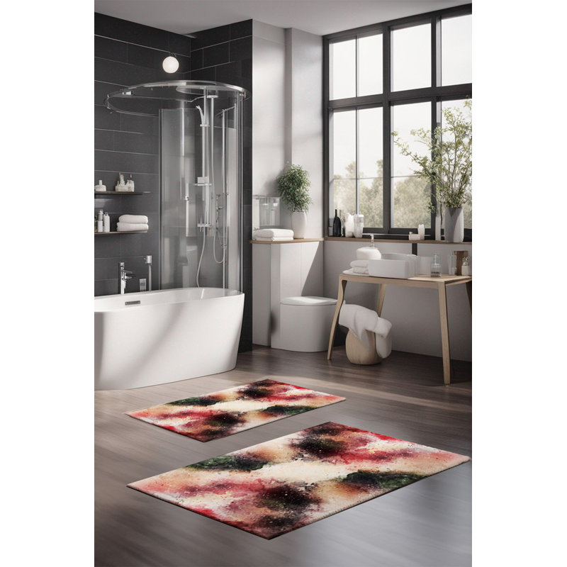 Ensemble de tapis de bain de luxe Eakly (2 pièces), 100% polyester, 16,0 x 23,6 pouces et 23,6 x 39,4 pouces | Conception antibactérienne antidérapante, hauteur de poils de 0,3 po | Lavable à la machine, durable et facile à nettoyer | Idéal pour la décoration de salle de bain