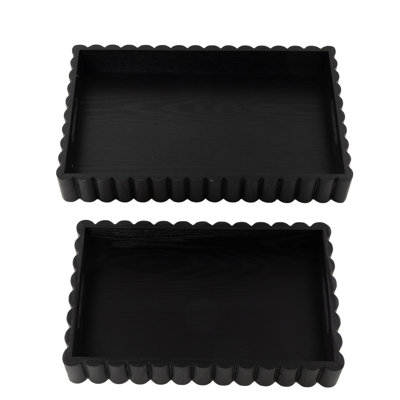 Cole and Wooden Ribbed Black Living Room Decor Tray with Handles Set