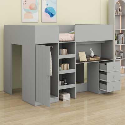 Loft Bed With Built-In Wardrobe, Desk, Storage Shelves And Drawers