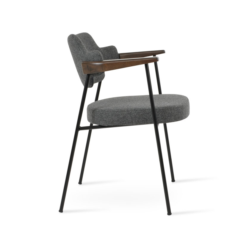 Chaise avec accoudoirs Palu, Gris foncé, Noyer