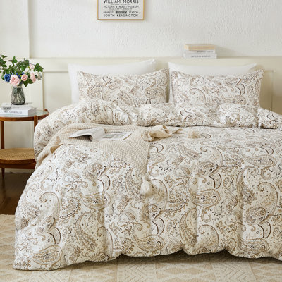 100% Cotton Duvet Cover King Size- 3 Pcs Grey Paisley Comforter Cover, Soft & Breathable Floral Bedding Duvet Cover Sets with Zipper Closure for All Season