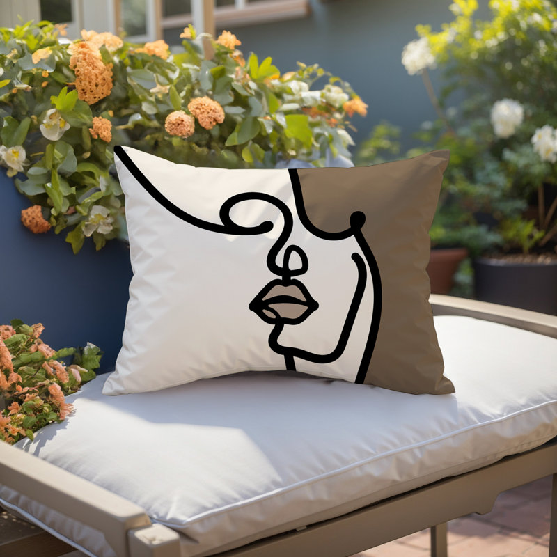 Coussin lombaire réversible intérieur / extérieur Jai Abstract, H 18 po x l 25 po, Beige