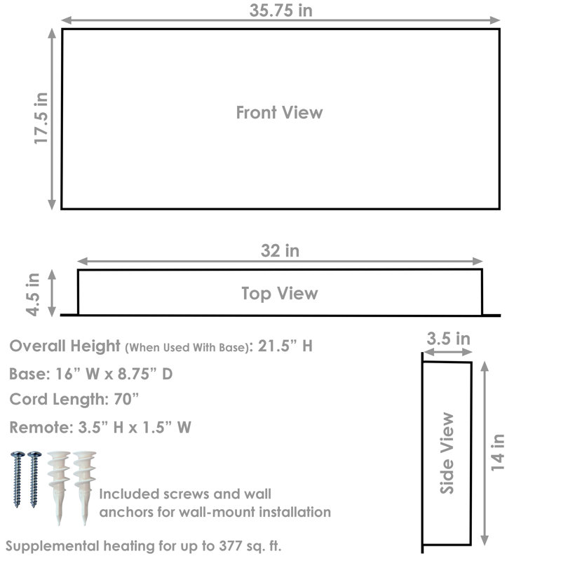 Foyer électrique de table Einya, H 21,5 po x l 35,75 po x P 8,75 po