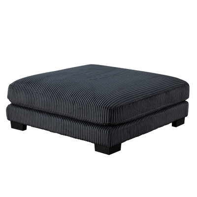 Rix Ottoman, 45 Inch Seat, Faux Wood Legs, Black Corduroy Fabric