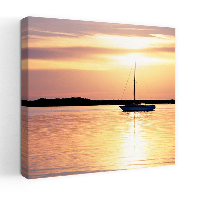 Bateau amarré au coucher du soleil, Florida Keys Fl, H 32 po x l 32 po