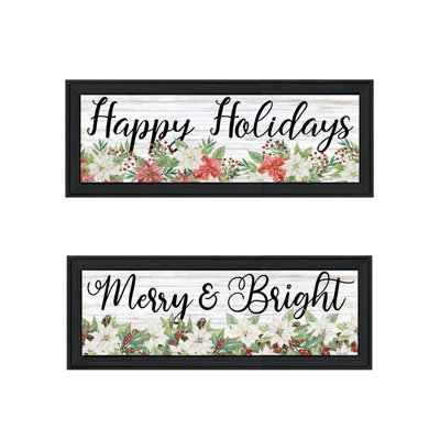 The Holiday Aisle® "Merry & Bright Holiday; Happy Holidays To YOU" Framed Wall Art For Living Room, Wall Art Print For Home Decor, Bedroom Wall Art By Cindy Jacobs