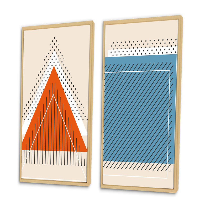 Minimal 20S Bauhaus Geometric VI - ensemble de 2 peintures, H 20 po x l 24 po x P 1 po, Cadre brun
