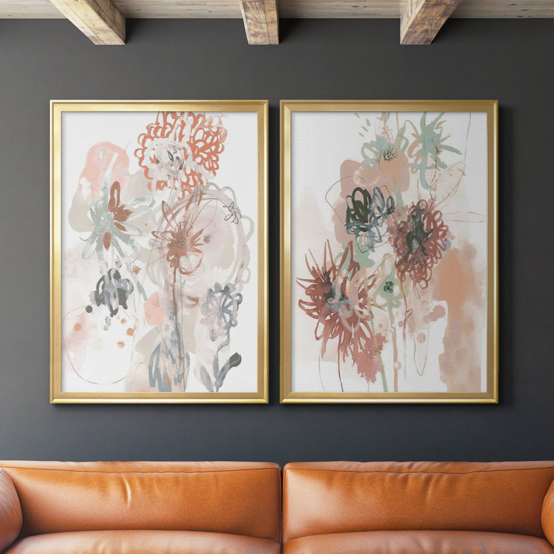 «Petal Drift III», ensemble de 2 reproductions de cadres rectangulaires sur toile, Or, H 24,5 po x l 37 po x P 1,25 po