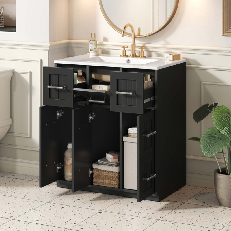 30Inch Bathroom Vanity With Undermount Sink And Drawers, Black