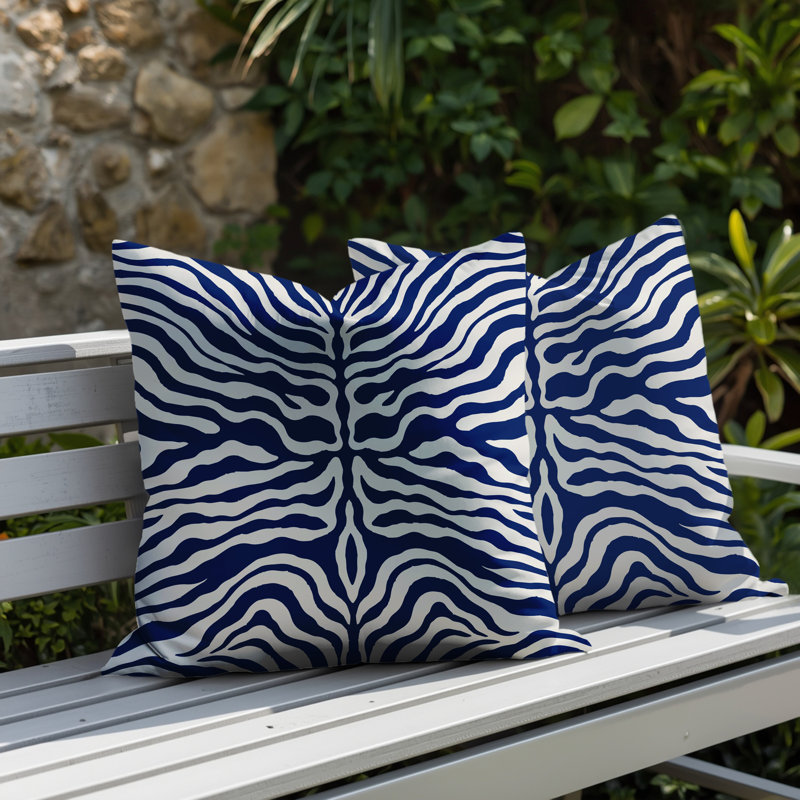 Oreiller réversible intérieur / extérieur à imprimé zébré Eden, 20x20, Bleu