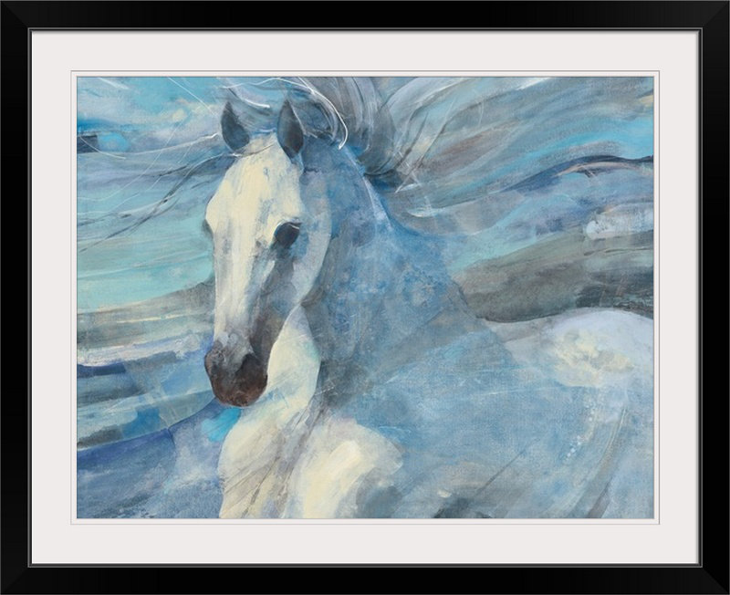 Braylock " Poseidon Indigo " by Albena Hristova, 20" H x 24" W x 1" D, Black Frame