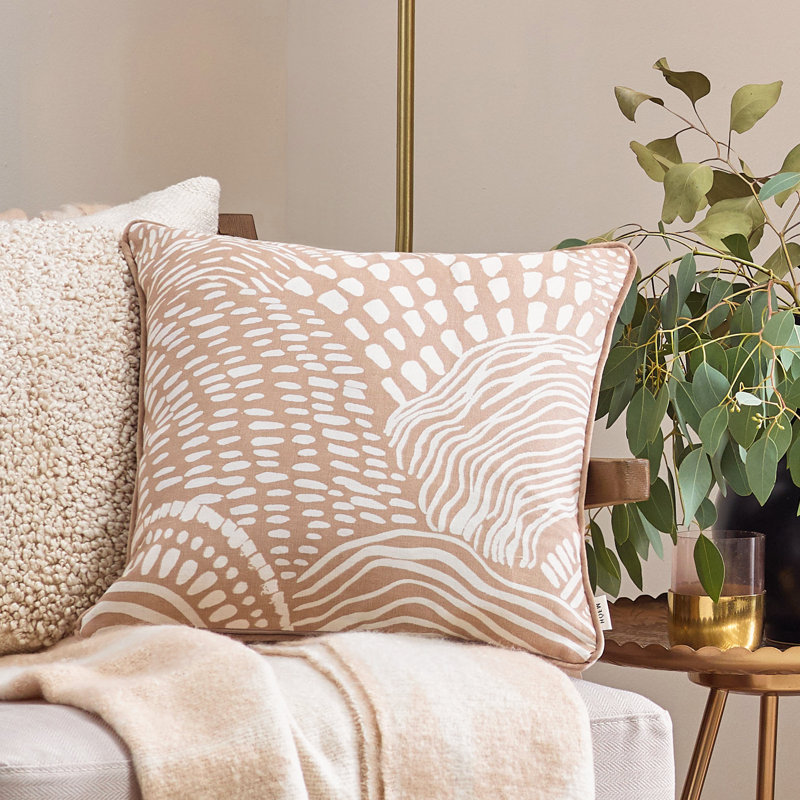 Nola Cushion Cover Abstract Square Throw Pillow Cover, Beige Abstract, Polyester